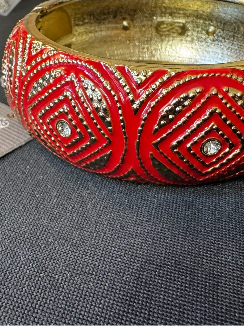 Tommy Bahama Red Enamel and Gold Geometric Bangle Bracelet